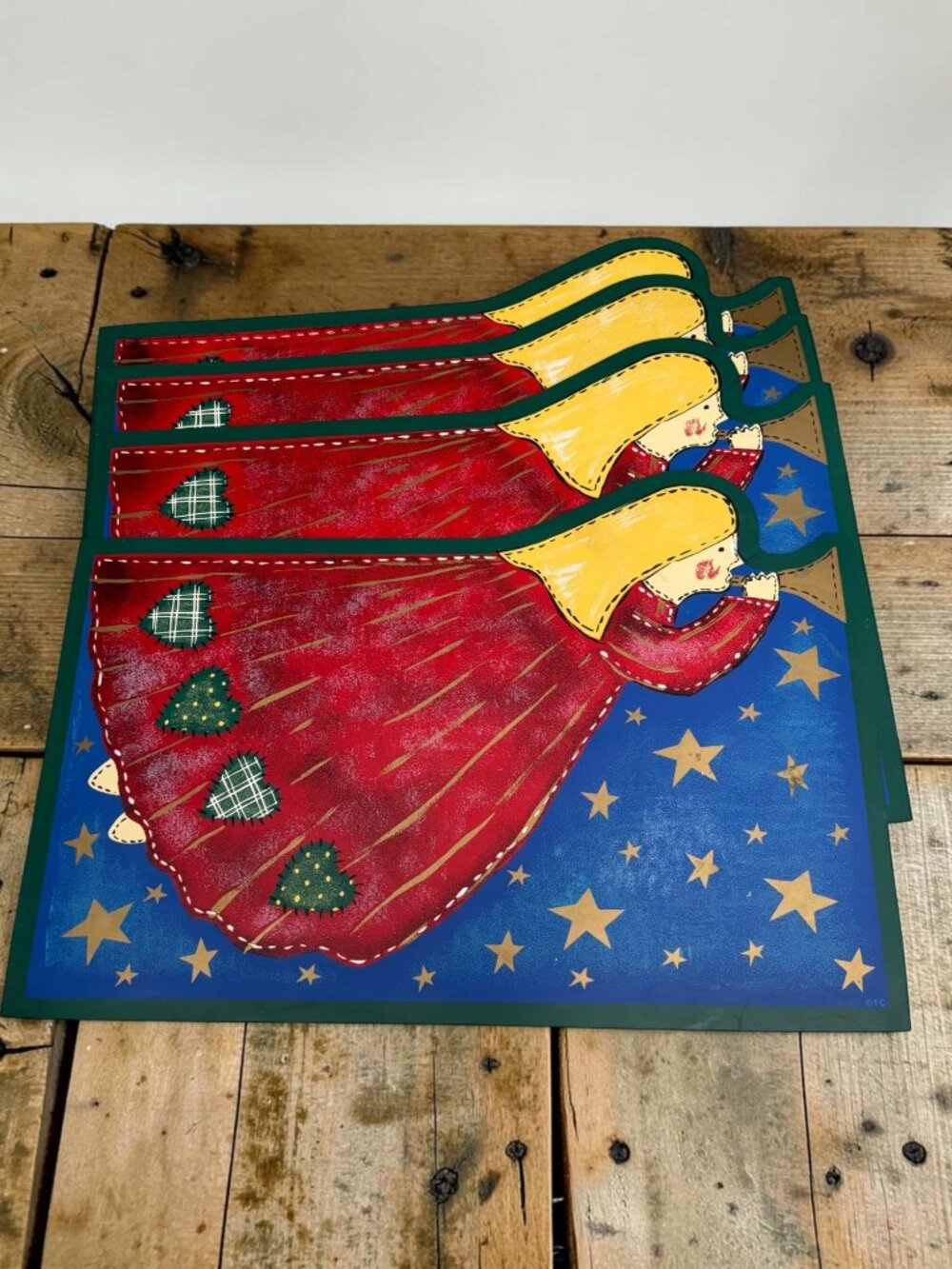 Set Of 4 Angel Vinyl Placemats With Gold Stars & Christmas Design By Trim A Home